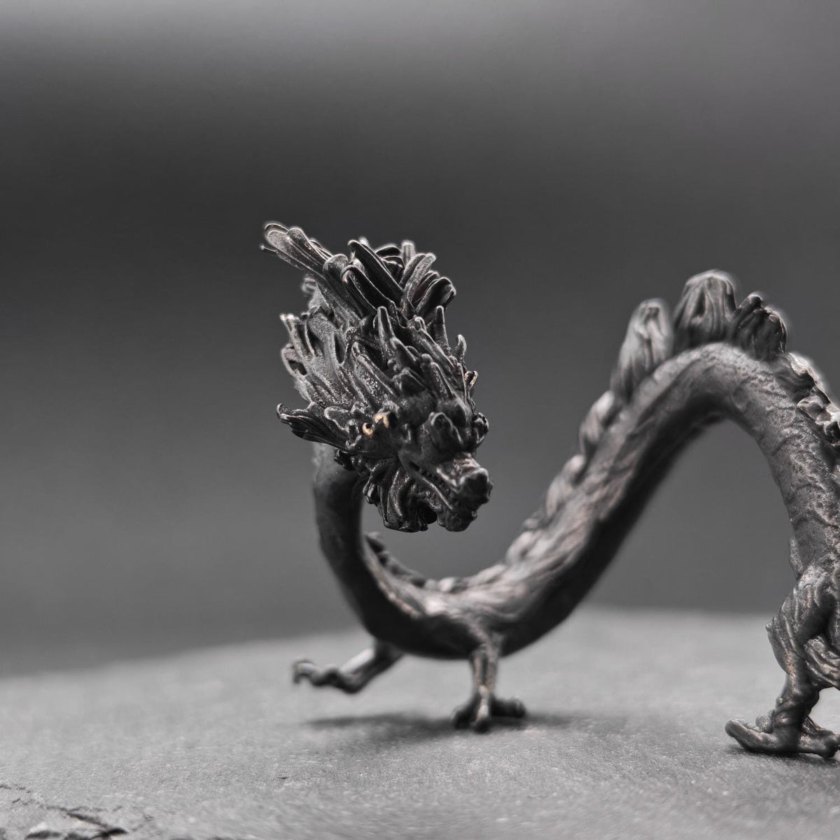 Brass Five Elements Dragon Figurine — Miniature Oxidised Sculpture for Terrarium, Aquascape, and Micro World Display