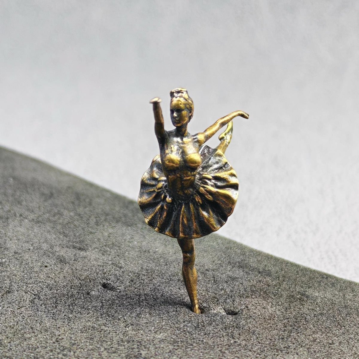Brass Ballerina Figurine — Miniature Lost-Wax Cast Dance Sculpture for Ballet Lovers and Collectors
