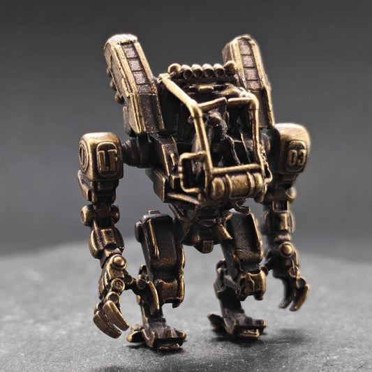 Brass Ground Crew Mech Figurine — Sci-Fi Robot Miniature for Terrarium, Diorama and Desk Display