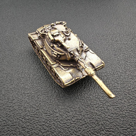 Brass Tank Figurine — Miniature Military Sculpture for Desk and Shelf Decor
