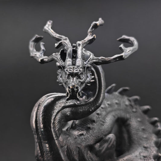 Solid Brass Dragon Figurine — Antique Oxidised Monster Sculpture for Desk and Collector Display