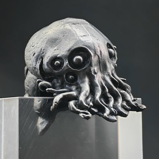 Black Oxidised Brass Baby Cthulhu Figurine | Handcast Octopus Monster Collectible | Desk & Shelf Decor