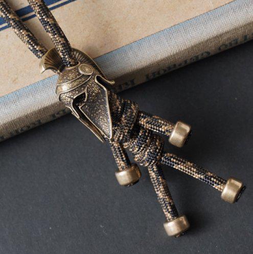 Brass Spartan Helmet Paracord Keychain — EDC Backpack Charm & Car Ornament