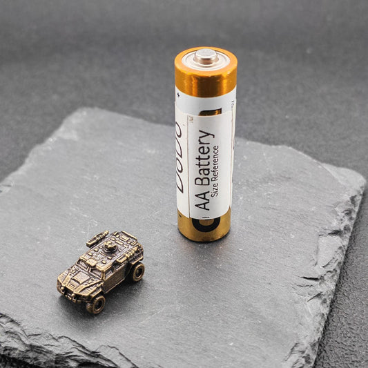 Brass Armored Vehicle Miniature — Military Wheeled MRAP Micro Model for Diorama and Desk Display