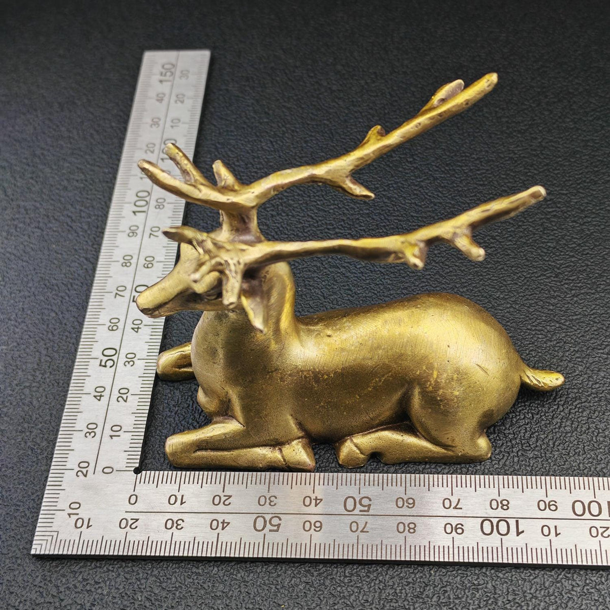 Resting Stag Brass Figurine – Handcrafted Wildlife Desk Collectible