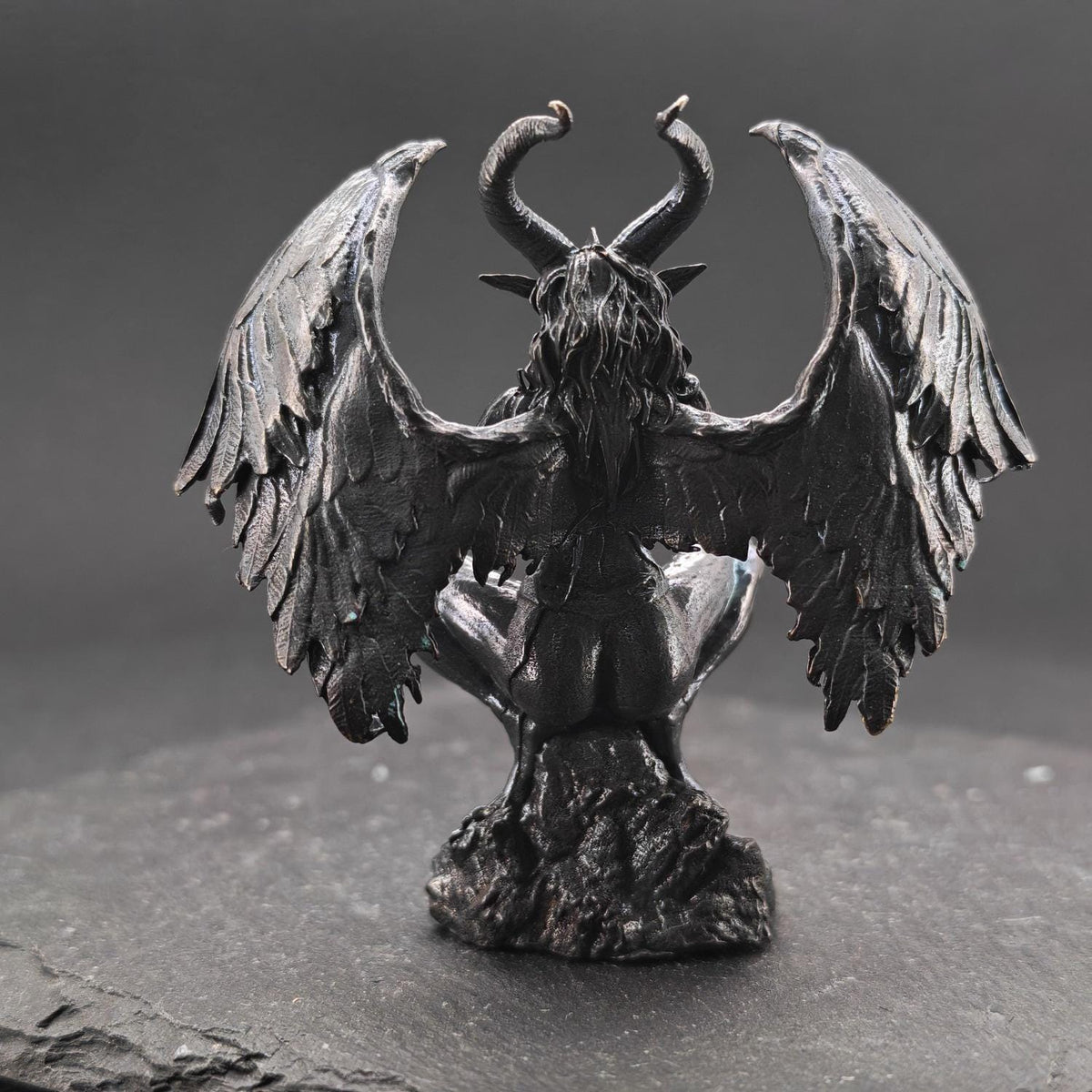 Brass Winged Demon Figurine — Ram Horn Gothic Occult Sculpture for Desk and Shelf