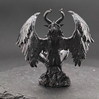Brass Winged Demon Figurine — Ram Horn Gothic Occult Sculpture for Desk and Shelf