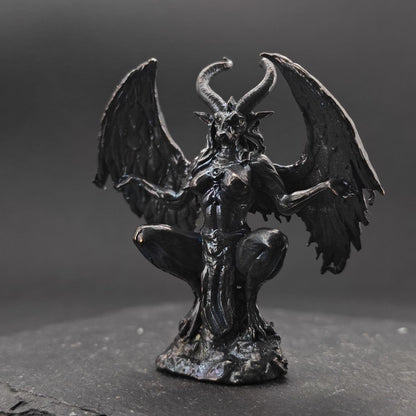 Brass Winged Demon Figurine — Ram Horn Gothic Occult Sculpture for Desk and Shelf