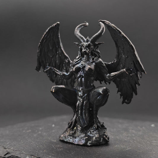Brass Winged Demon Figurine — Ram Horn Gothic Occult Sculpture for Desk and Shelf