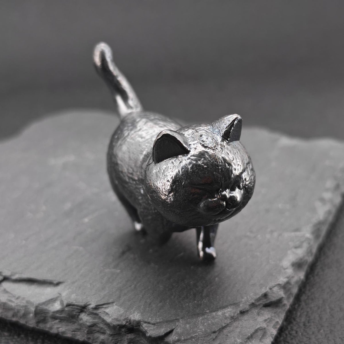 Brass Black Cat Figurine – Handcrafted Oxidised Walking Pose Collectible