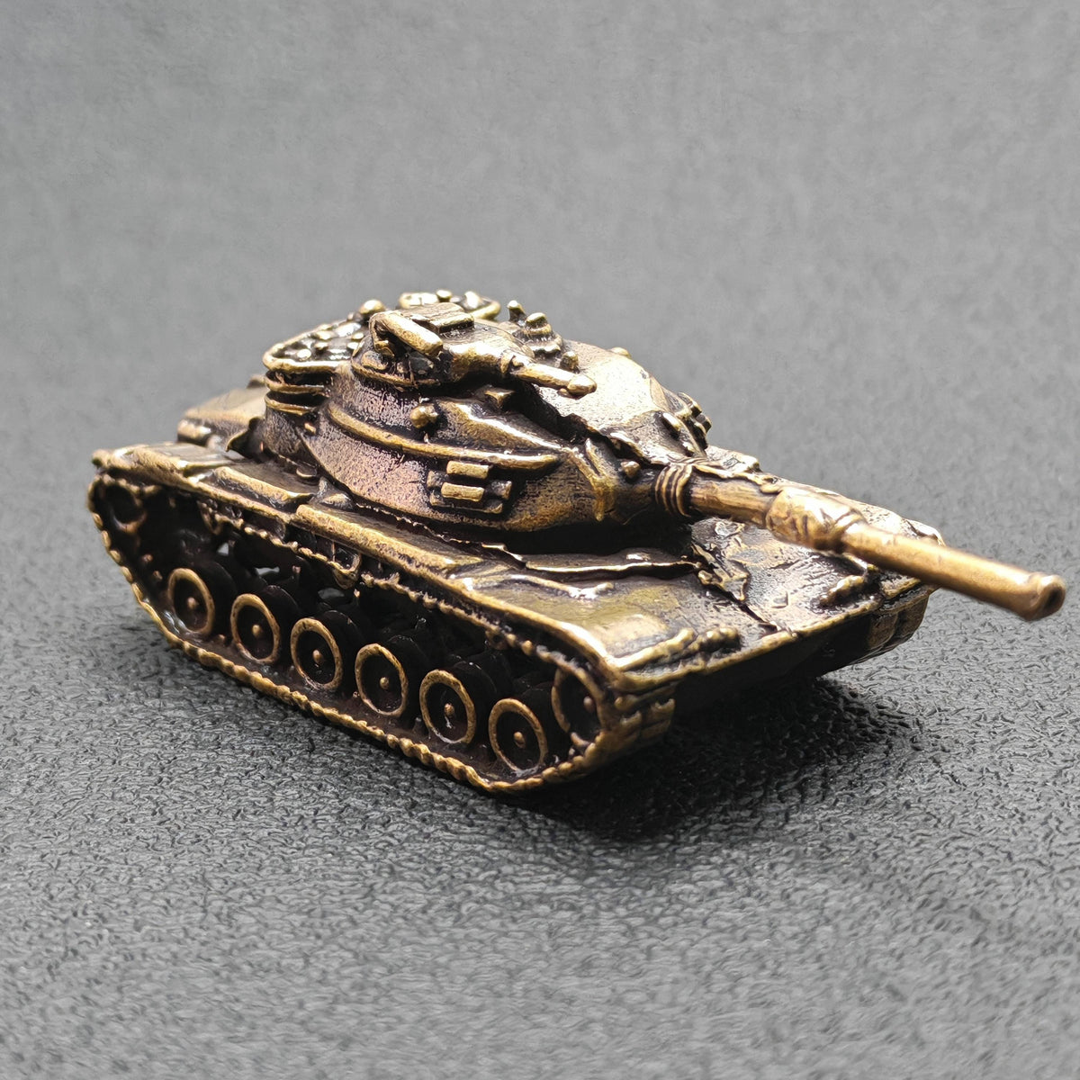Brass Tank Figurine — Miniature Military Sculpture for Desk and Shelf Decor