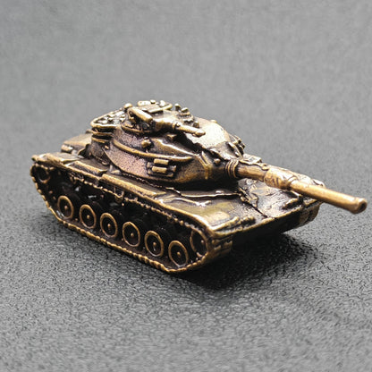 Brass Tank Figurine — Miniature Military Sculpture for Desk and Shelf Decor