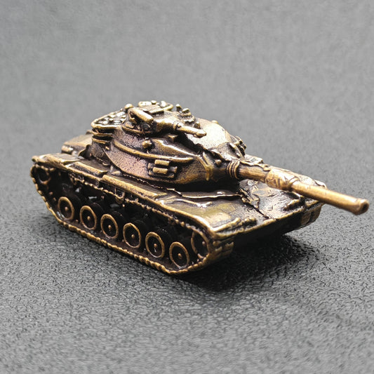 Brass Tank Figurine — Miniature Military Sculpture for Desk and Shelf Decor