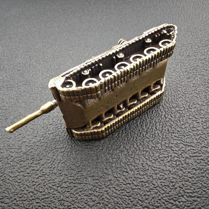 Brass Tank Figurine — Miniature Military Sculpture for Desk and Shelf Decor