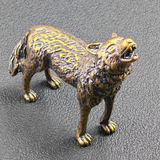 Brass Howling Wolf Figurine — Symbolic Wildlife Sculpture for Desk, Shelf and Collector Display