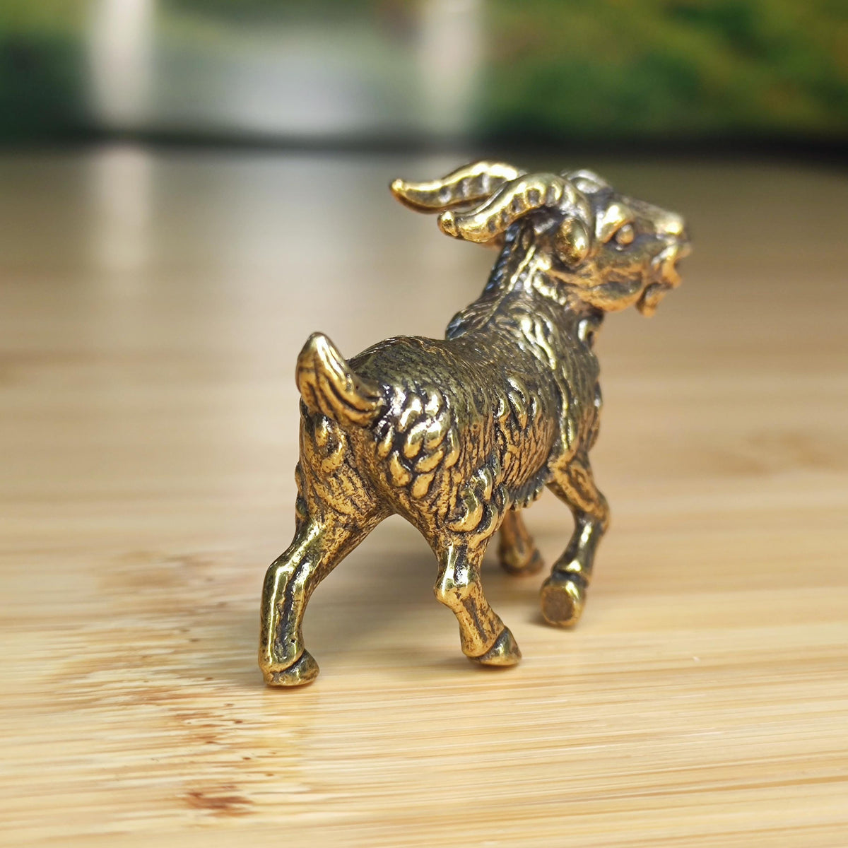 Brass Goat Figurine — Miniature Walking Sculpture for Desk, Shelf, and Zodiac Decor
