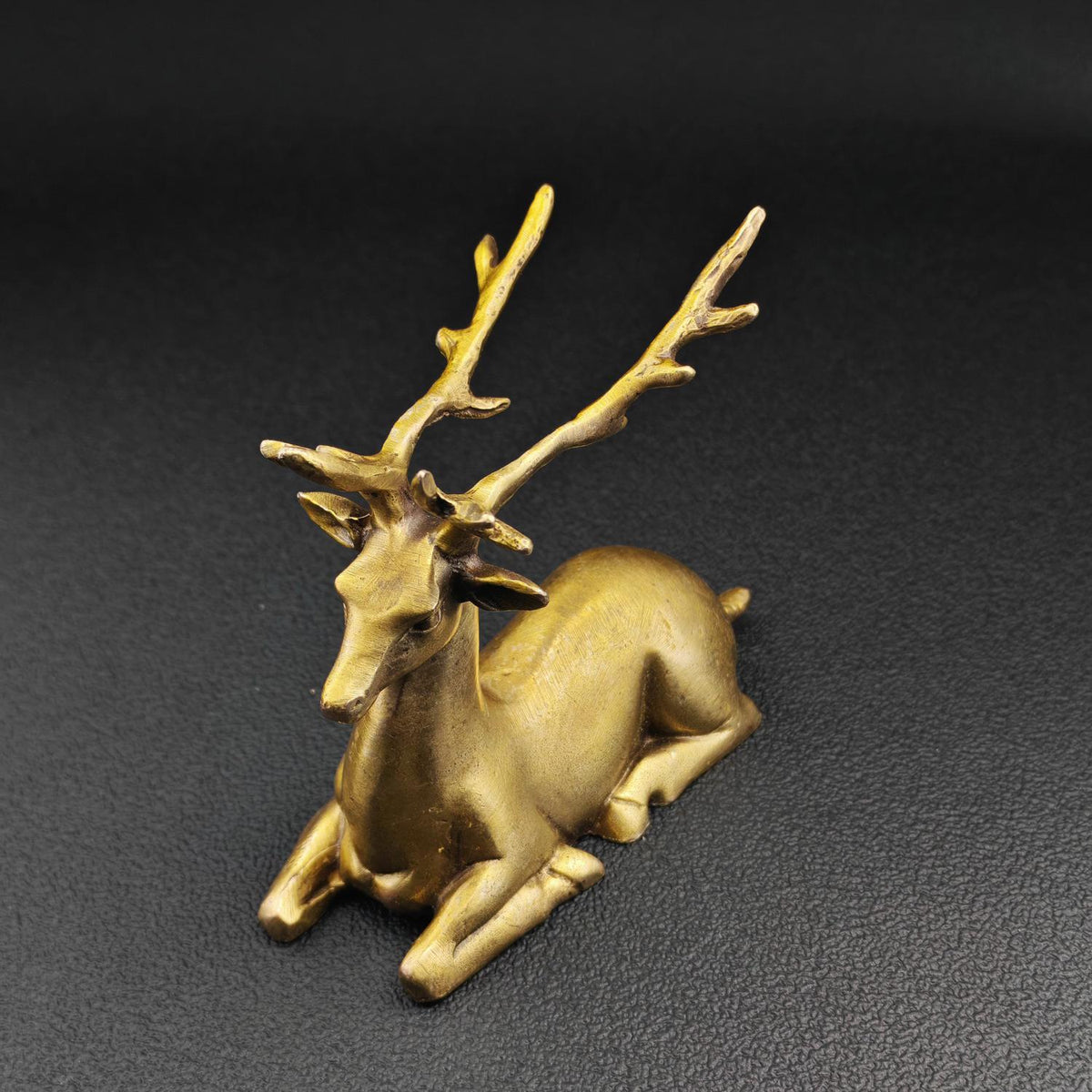 Resting Stag Brass Figurine – Handcrafted Wildlife Desk Collectible