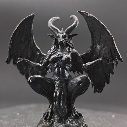 Brass Winged Demon Figurine — Ram Horn Gothic Occult Sculpture for Desk and Shelf