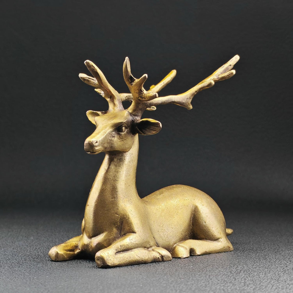 Resting Stag Brass Figurine – Handcrafted Wildlife Desk Collectible