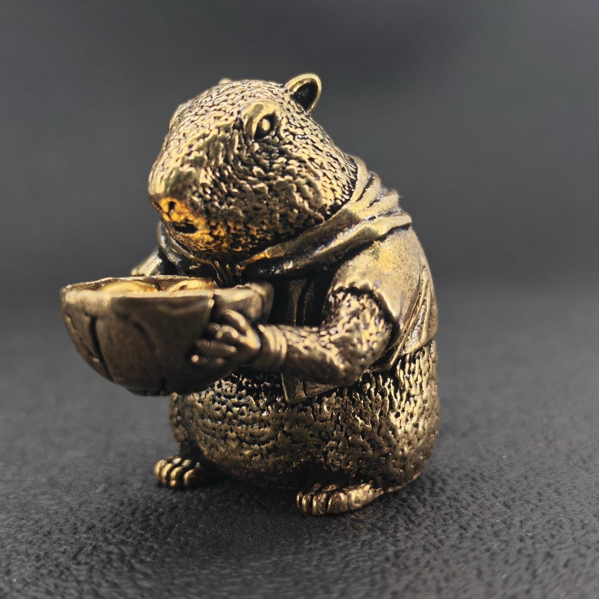 Brass Marmot Figurine with Yuanbao — Lucky Wealth Sculpture for Desk and Shelf