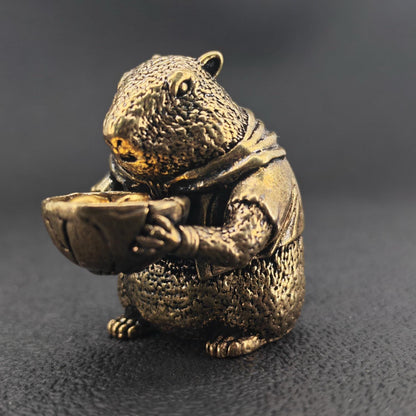 Brass Marmot Figurine with Yuanbao — Lucky Wealth Sculpture for Desk and Shelf