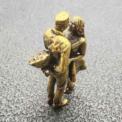 The Hidden Bouquet — Brass Couple Figurine, A Miniature Love Story for Your Desk or Shelf