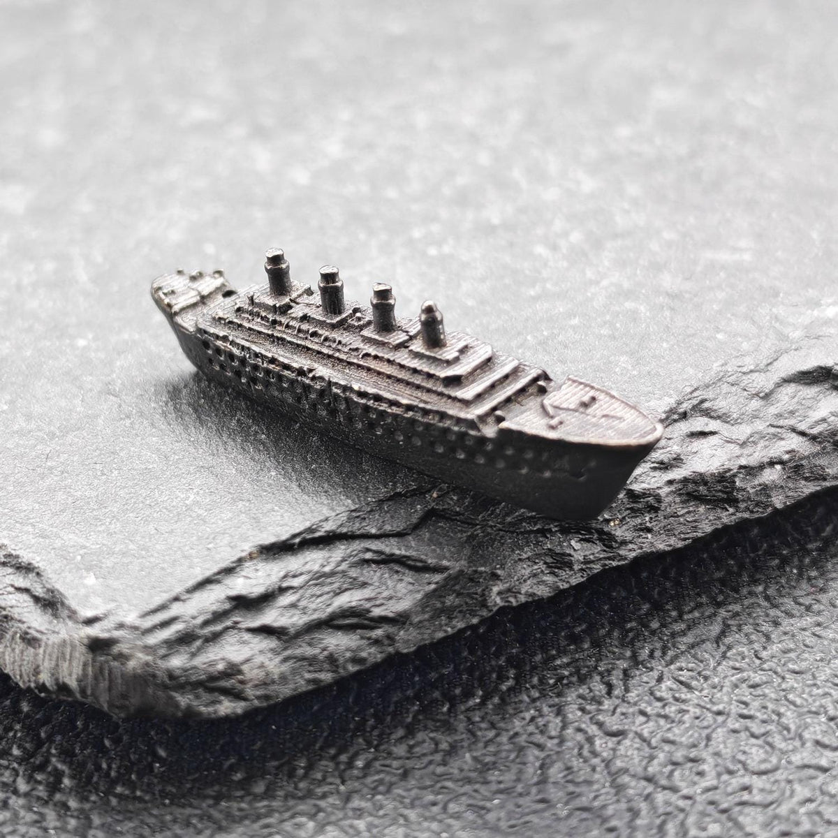 Brass Titanic Ocean Liner Miniature — Micro Ship Model for Diorama, Terrarium and Desk Display