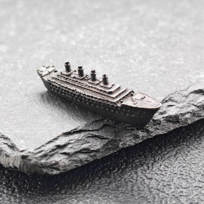 Brass Titanic Ocean Liner Miniature — Micro Ship Model for Diorama, Terrarium and Desk Display