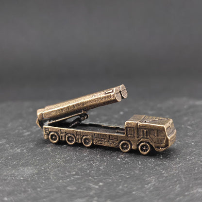 Brass Cruise Missile Launcher Miniature — Heavy Wheeled Military Vehicle Micro Model for Diorama
