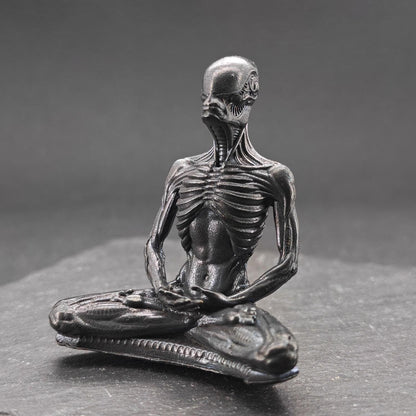 Brass Meditating Skeleton — Gothic Memento Mori Desk Sculpture for Dark Souls and Deep Thinkers