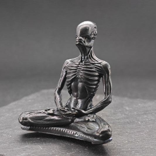 Brass Meditating Skeleton — Gothic Memento Mori Desk Sculpture for Dark Souls and Deep Thinkers