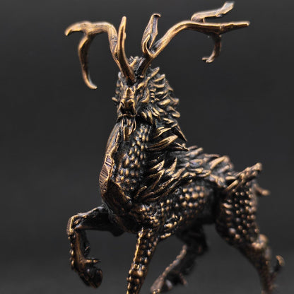 Brass Qilin Figurine — Antique Oxidised Mythical Beast Sculpture for Feng Shui, Desk, and Collector Display