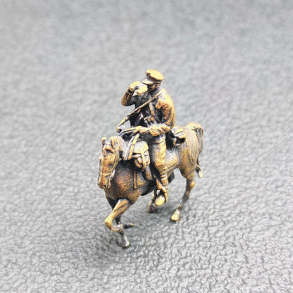 Brass WWII Scout Cavalry Figurine — Miniature Horse and Soldier for Military Collectors and Diorama Displays