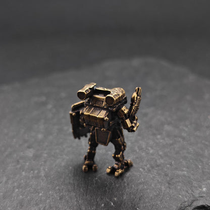 Brass Mech Warrior Miniature – Sci-Fi Robot Collectible for Terrarium, Diorama & Desktop