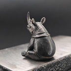 Daydreaming Rhino Brass Figurine – Meditating Animal Collectible Sculpture