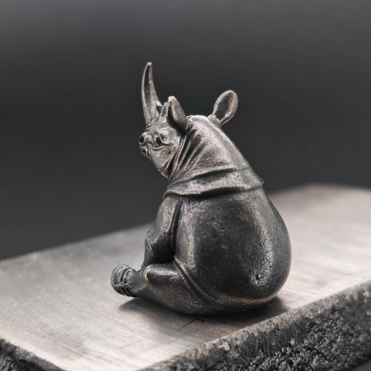Daydreaming Rhino Brass Figurine – Meditating Animal Collectible Sculpture