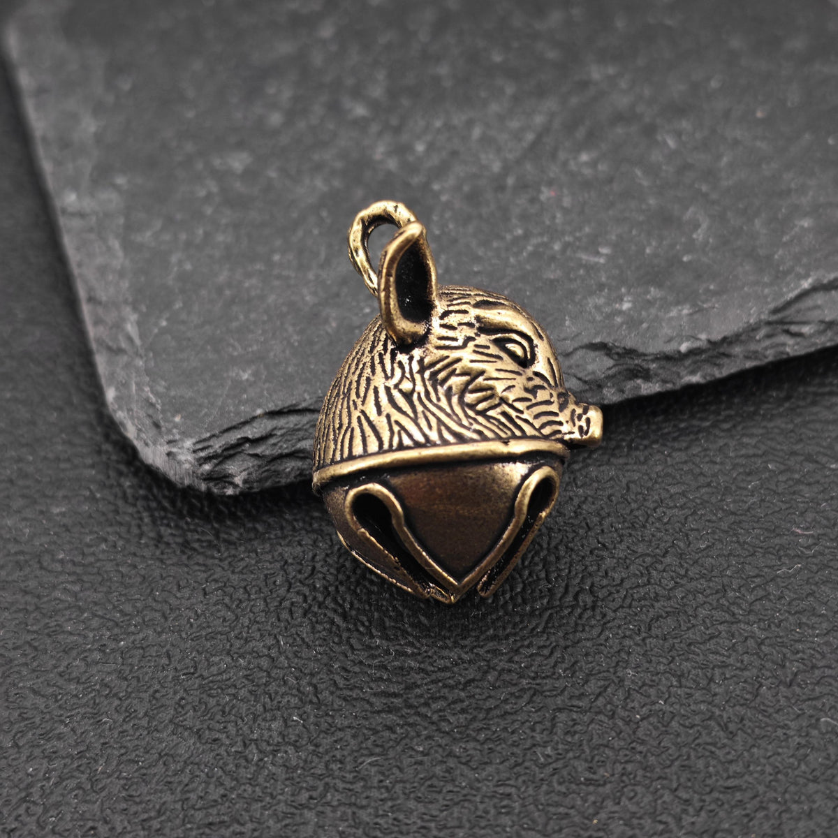 Brass Pig Bell Pendant – Handcrafted Miniature Animal Charm Collectible