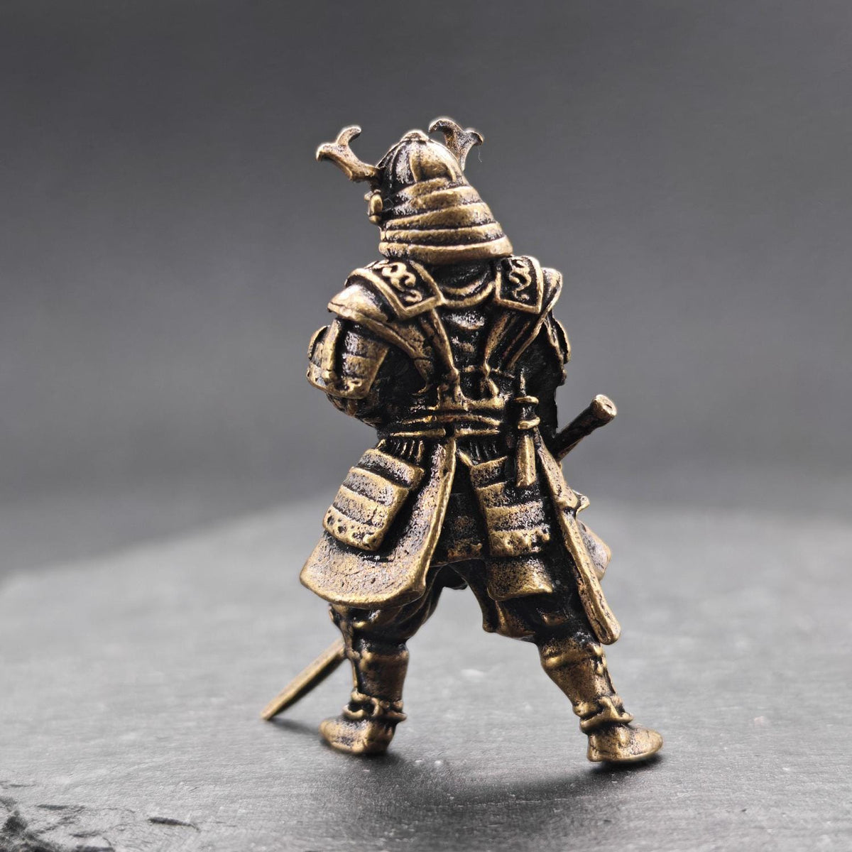 Armoured Samurai Brass Figurine – Handcrafted Japanese Warrior Collectible