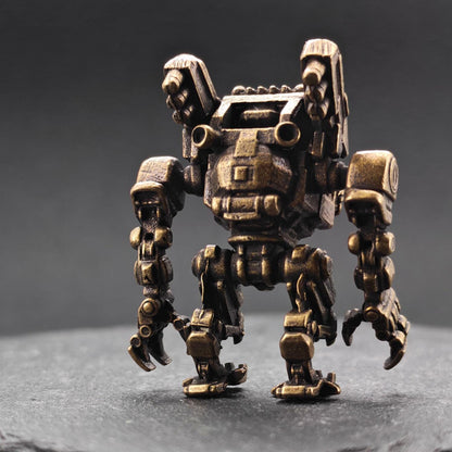 Brass Ground Crew Mech Figurine — Sci-Fi Robot Miniature for Terrarium, Diorama and Desk Display