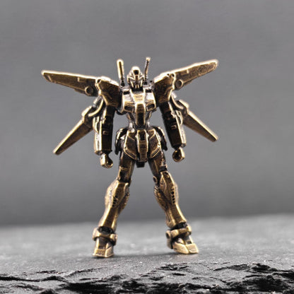 Brass Winged Mobile Suit Micro Figurine — Sci-Fi Mecha Diorama and Terrarium Sculpture