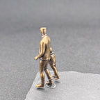 Walking Hand in Hand Brass Figurine – Father and Child Miniature Sculpture