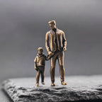 Walking Hand in Hand Brass Figurine – Father and Child Miniature Sculpture
