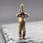 Shoulder Ride Brass Figurine – Father and Child Miniature Warmth Sculpture