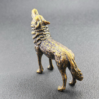 Brass Howling Wolf Figurine — Symbolic Wildlife Sculpture for Desk, Shelf and Collector Display