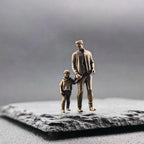 Walking Hand in Hand Brass Figurine – Father and Child Miniature Sculpture