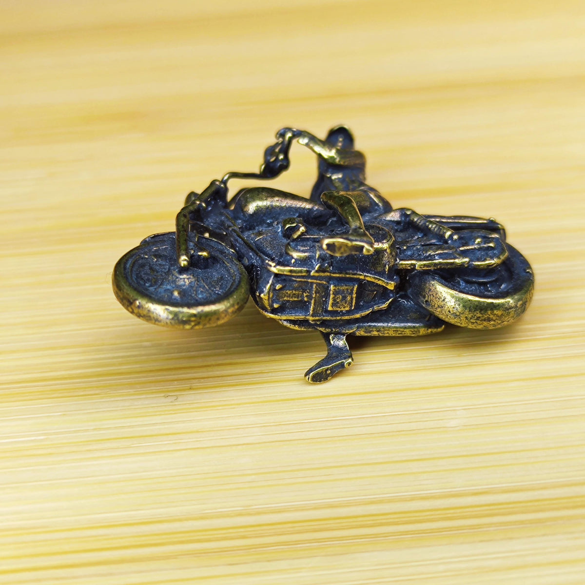 Female Rider Motorcycle Brass Figurine – Handcrafted Biker Miniature Collectible