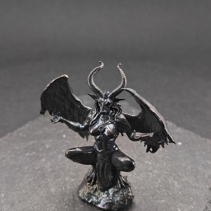 Brass Winged Demon Figurine — Ram Horn Gothic Occult Sculpture for Desk and Shelf