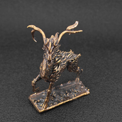 Brass Qilin Figurine — Antique Oxidised Mythical Beast Sculpture for Feng Shui, Desk, and Collector Display