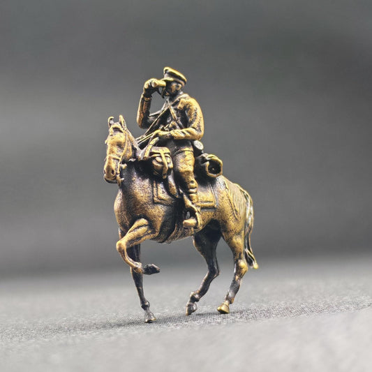 Brass WWII Scout Cavalry Figurine — Miniature Horse and Soldier for Military Collectors and Diorama Displays