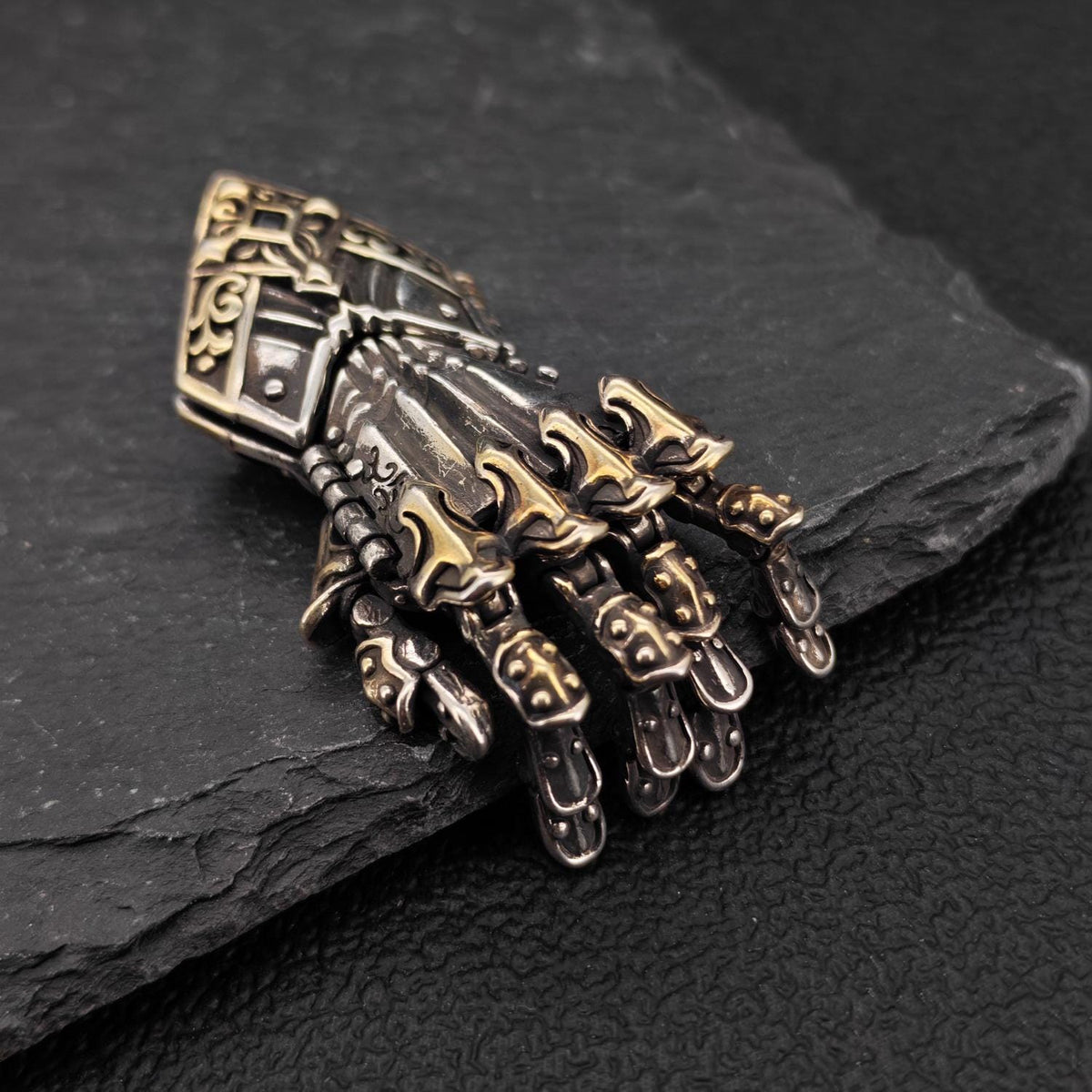 Guardian Hand Pendant — Articulated Medieval Gauntlet in Steampunk and Gothic Style